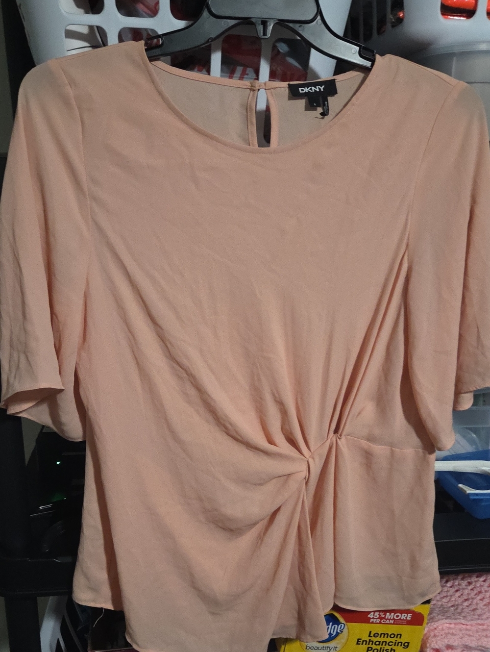 DKNY Women's Peach Twist-Front Short Sleeve Top